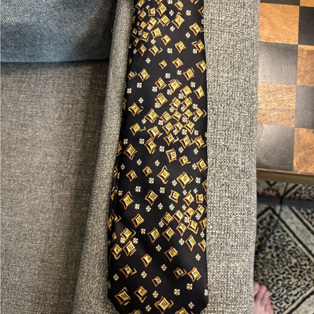 Brioni Black Tie with Yellow and White Geometric Design